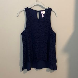 Navy blue womens blouse/short sleeve with lace detailing